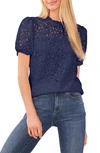 Cece Puff Sleeve Floral Lace Blouse In Classic Navy