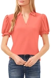 Cece Puff Sleeve Johnny Collar Knit Top In Calypso Coral