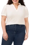 Cece Puff Sleeve Spread Collar Crepe Knit Top In New Ivory