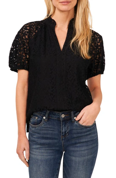 Cece Raglan Sleeve Lace Top In Rich Black