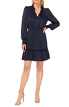 Cece Ruffle Smocked Long Sleeve Dress In Indigo Blue Mood