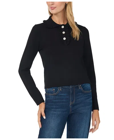 Cece Women's Ruffle Collar Long-sleeve Fitted Sweater In Blue
