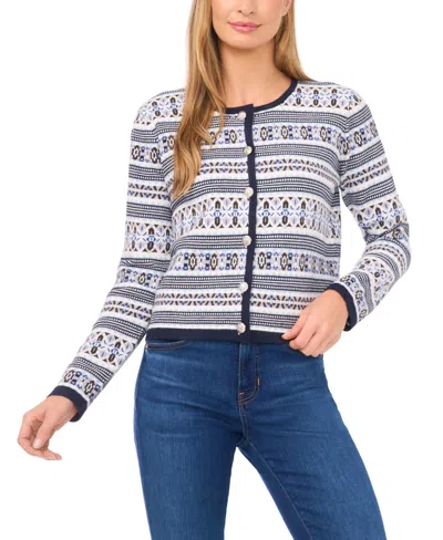 Cece Women's Striped Crewneck Cardigan Sweater In Multi
