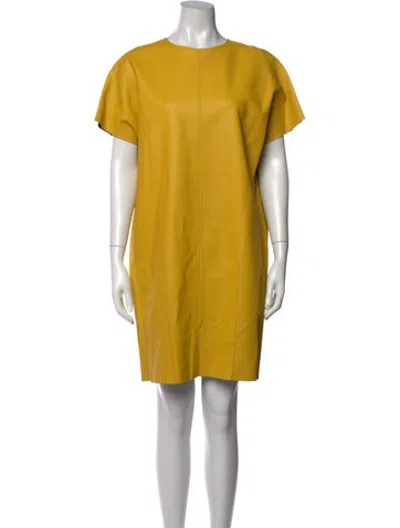 Pre-owned Cedric Charlier Crew Neck Knee-length Dress In Yellow