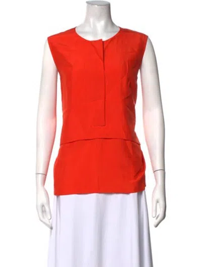 Pre-owned Cedric Charlier Silk Crew Neck Top In Orange
