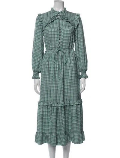 Pre-owned Cefinn Houndstooth Print Midi Length Dress In Blue