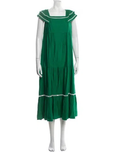 Pre-owned Cefinn Square Neckline Midi Length Dress In Green