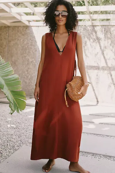 Celandine Plunge-neck Maxi Dress In Brown