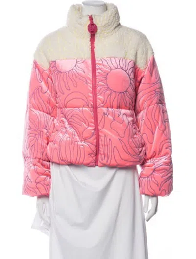 Pre-owned Celia B Floral Print Down Jacket In Pink