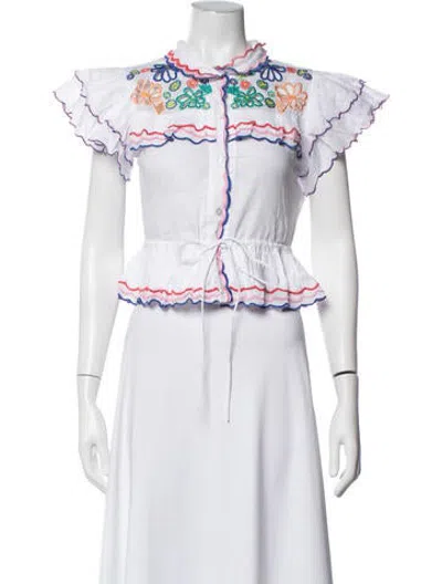 Pre-owned Celia B Floral Print Short Sleeve Top In White