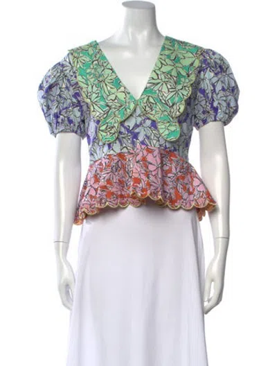 Pre-owned Celia B Floral Print V-neck Top In Multicolor