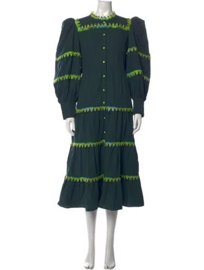 Pre-owned Celia B Patterned Long Dress In Green