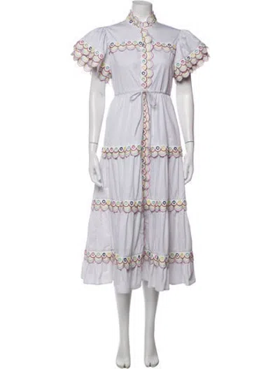 Pre-owned Celia B Printed Long Dress In White