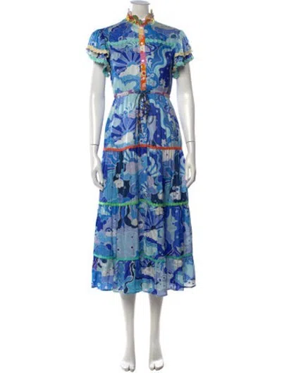 Pre-owned Celia B Printed Midi Length Dress In Blue