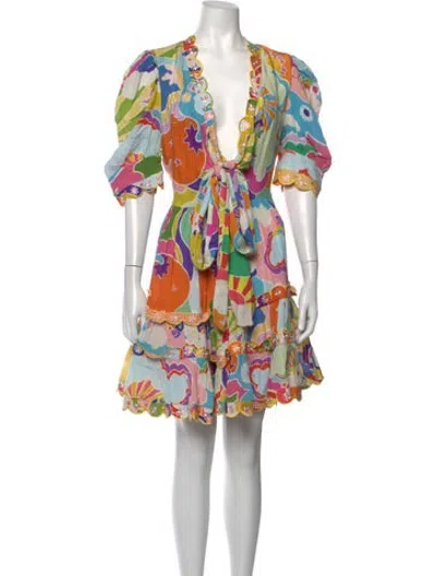 Pre-owned Celia B Printed Mini Dress In Yellow