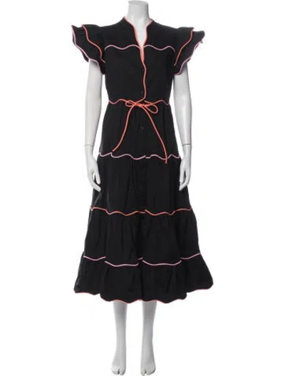 Pre-owned Celia B V-neck Midi Length Dress In Black