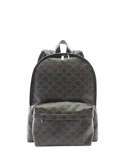 Pre-owned Celine 2010-2026 Medium Triomphe Coated Canvas Backpack In Brown