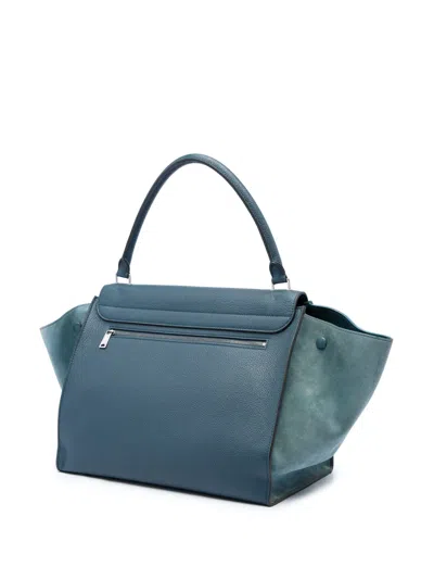 Pre-owned Celine 2012 Large Drummed Calfskin And Suede Trapeze Satchel In Blue