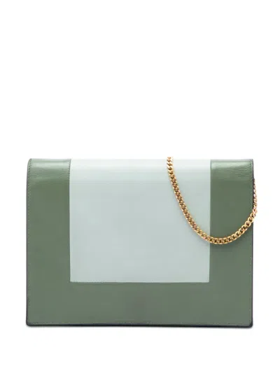 Pre-owned Celine 2017 Bicolor Leather Frame Wallet On Chain Crossbody Bag In Green
