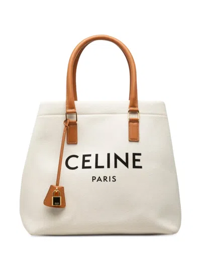 Pre-owned Celine 2020 Small Canvas Logo Print Horizontal Cabas Tote Bag In Brown