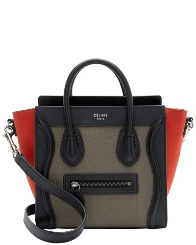 Pre-owned Celine Black & Grey & Red Calfskin & Nubuck Nano Luggage Tote (authentic Pre-loved)