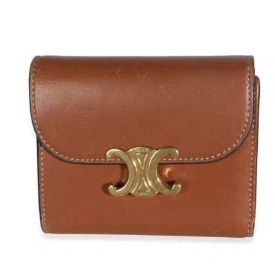 Pre-owned Celine Brown Shiny Smooth Lambskin Small Triomphe Wallet