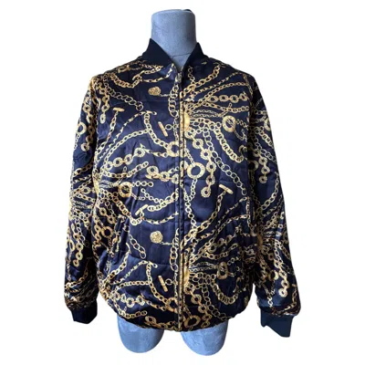 Pre-owned Celine By Hedi Slimane Spring 2021 Gold Chain Print Quilted Bomber Jacket In Black