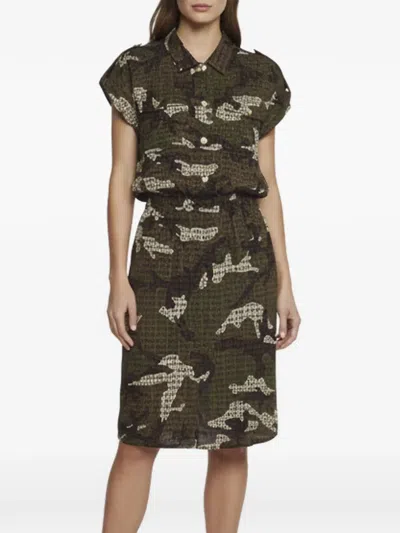 Pre-owned Celine Camouflage Logo-print Shirt Mini Dress In Green