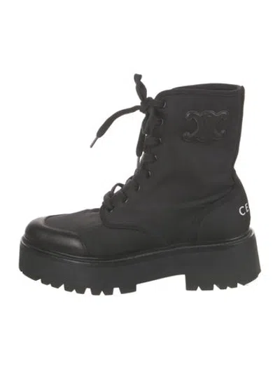 Pre-owned Celine Canvas Combat Boots In Black