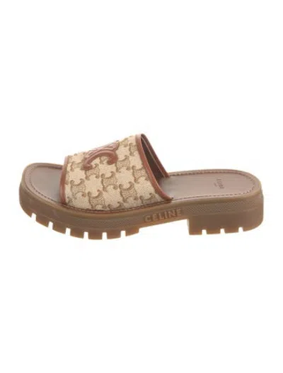 Pre-owned Celine Canvas Graphic Print Slides In Neutrals