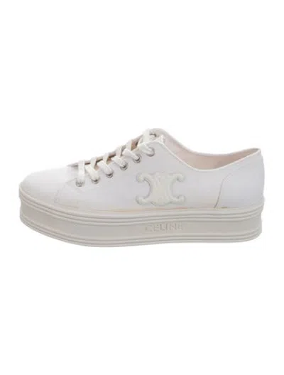 Pre-owned Celine Canvas Leather Trim Embellishment Sneakers In White