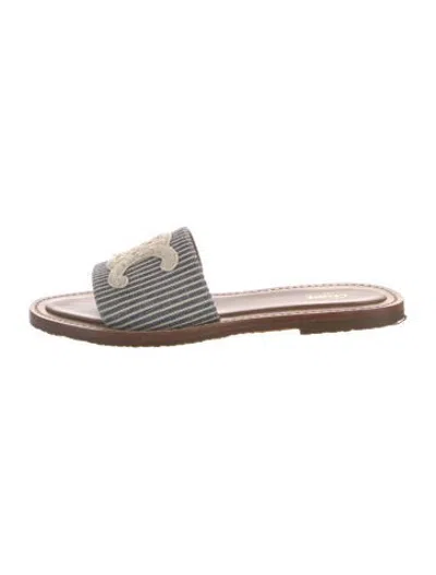 Pre-owned Celine Canvas Striped Slides In Blue