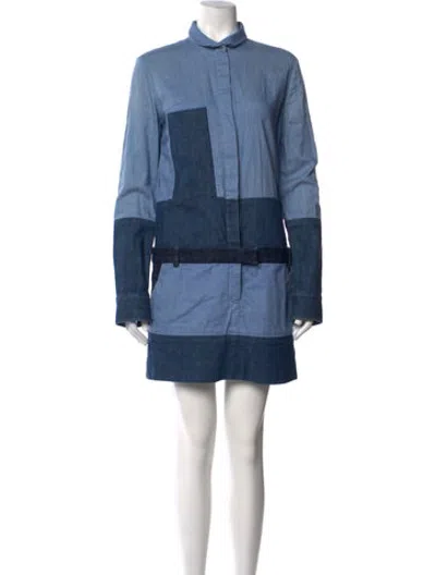 Pre-owned Celine Colorblock Pattern Mini Dress In Blue