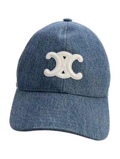 Pre-owned Celine Cotton Denim Embroidered Logo Baseball Cap In Blue/neutrals