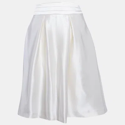 Pre-owned Celine Cream Silk Flared Mini Skirt L In White