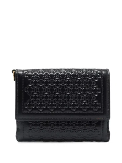 Pre-owned Celine Debossed Monogram Trifold Wallet In Black
