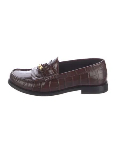 Pre-owned Celine Embossed Leather Animal Print Loafers In Brown