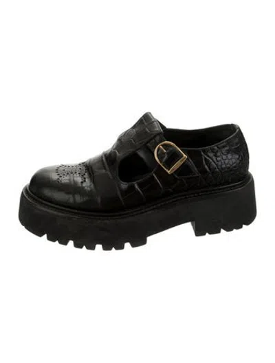 Pre-owned Celine Embossed Leather Animal Print T-strap Pumps In Black