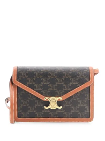 Pre-owned Celine Enveloppe Wallet On Strap Triomphe Coated Canvas Crossbody Bag In Brown