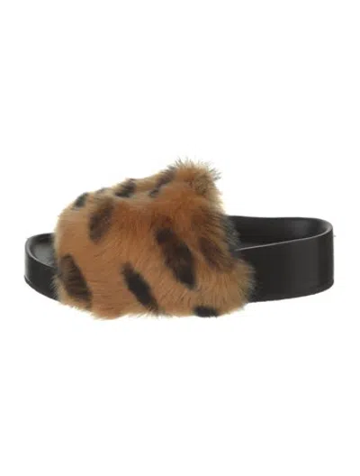 Pre-owned Celine Faux Fur Animal Print Slides In Black/orange