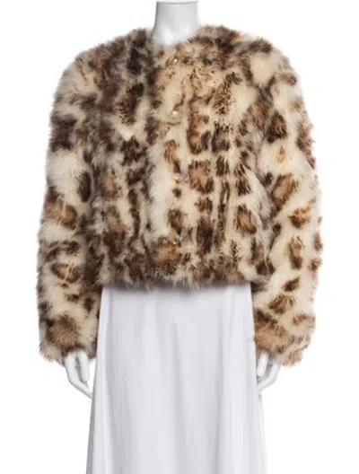 Pre-owned Celine Fur Animal Print Faux Fur Jacket W/ Tags In Brown