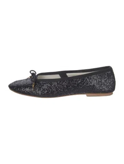 Pre-owned Celine Glitter Bow Accents Ballet Flats In Black