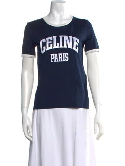 Pre-owned Celine Graphic Print Crew Neck T-shirt In Blue