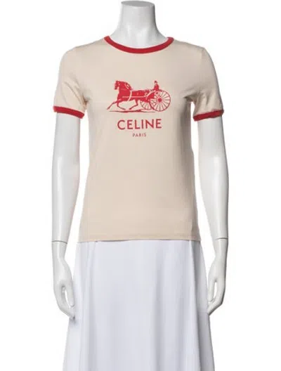Pre-owned Celine Graphic Print Crew Neck T-shirt In Neutrals/red