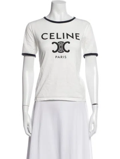 Pre-owned Celine Graphic Print Crew Neck T-shirt In White