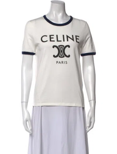 Pre-owned Celine Graphic Print Crew Neck T-shirt In White