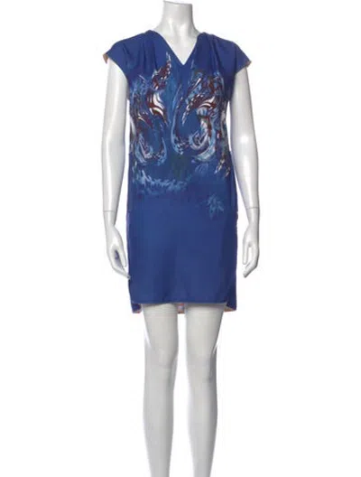 Pre-owned Celine Graphic Print Mini Dress In Blue