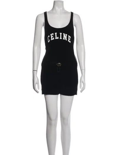 Pre-owned Celine Graphic Print Scoop Neck Romper W/ Tags In Black