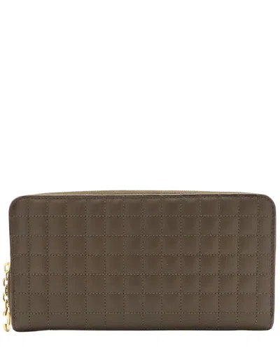 Pre-owned Celine Green Leather C Charm Large Zip Wallet (authentic Pre-loved)