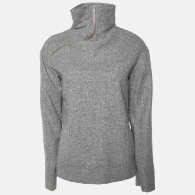 Pre-owned Celine Grey Merino Wool Zip Detail Turtleneck Sweater S